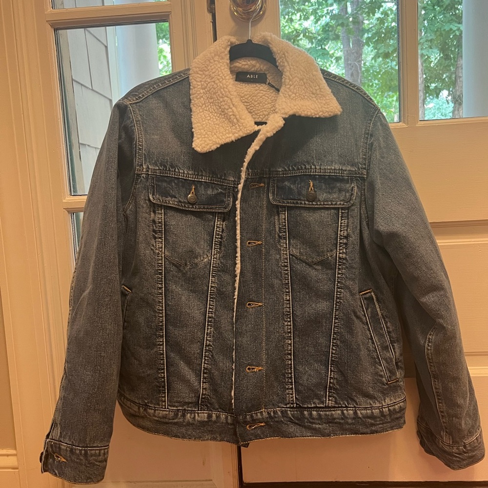 ABLE Denim Jean jacket with Sherpa lining size large